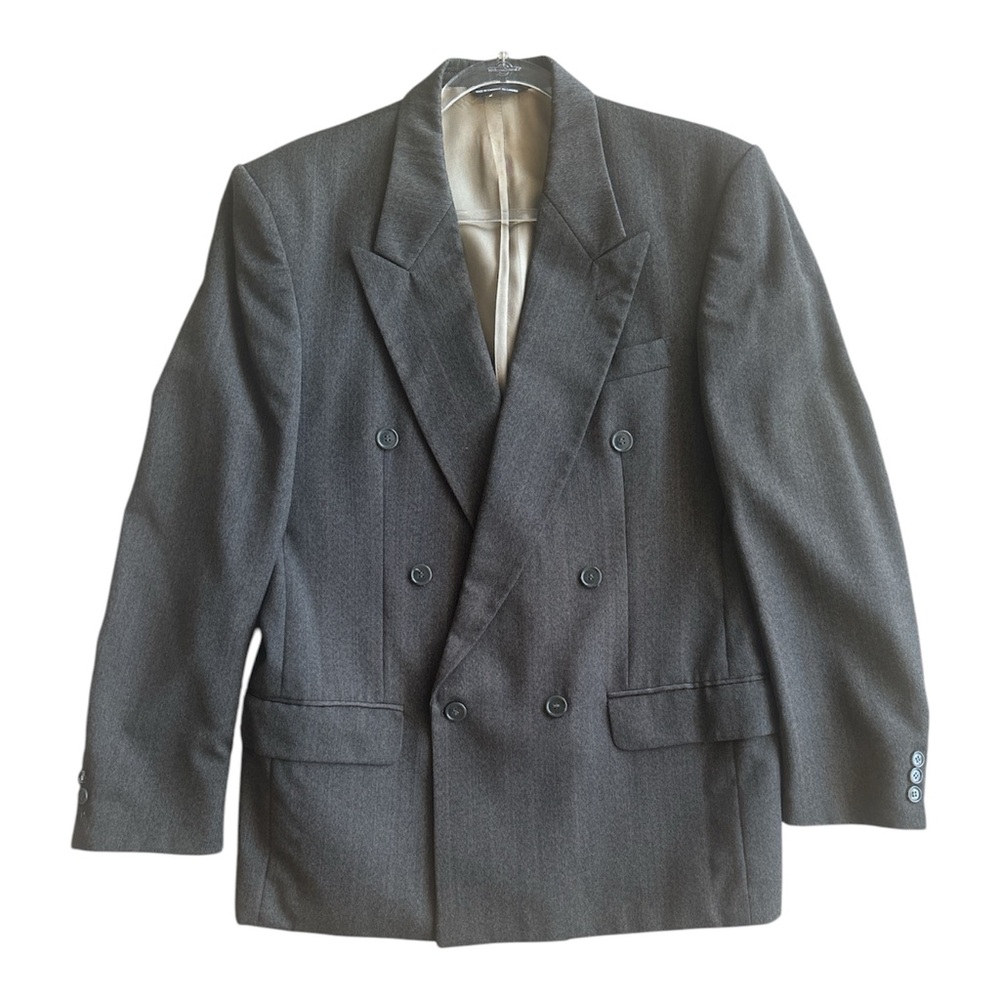 Moores Men’s 40R Green Double Breasted Blazer Pure Virgin Wool Peak Lapel Jacket
